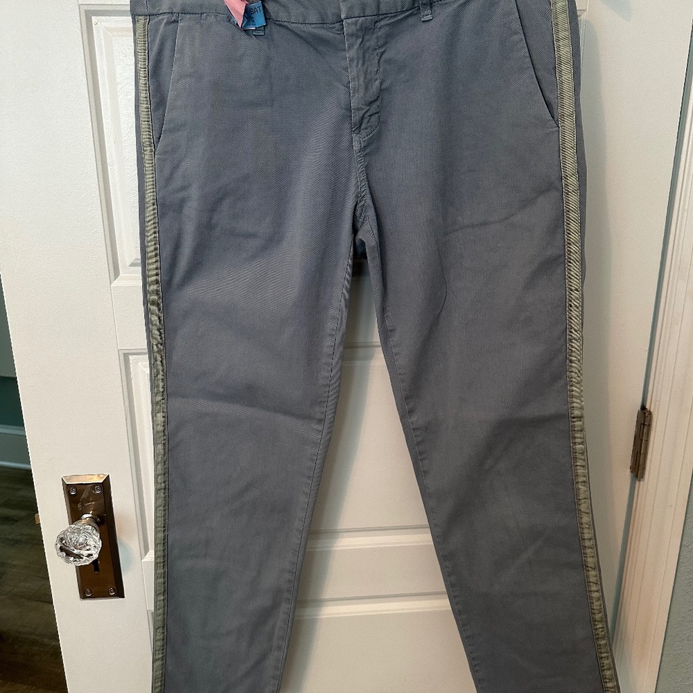Nili Lotan East Hampton Blue Cropped Pants with Side Stripe sz 6